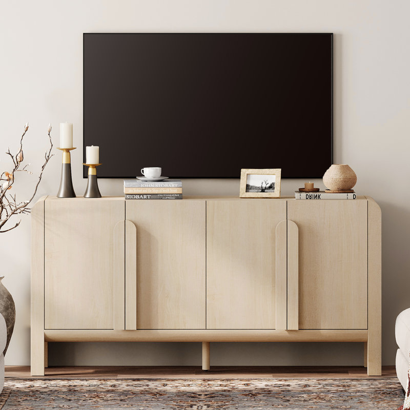 Meuble télé 63 po avec tablettes réglables, meuble télé avec rangement, console de télévision en bois avec 4 portes pour le salon