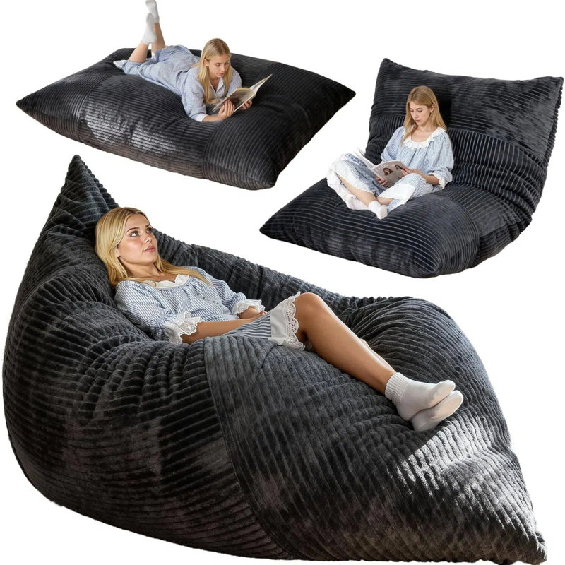 Bean Bag Chair For Adults, Convertible Bean Bag Floor Sofa Bed, Lounge Couch With Machine Washable Cover, Gray