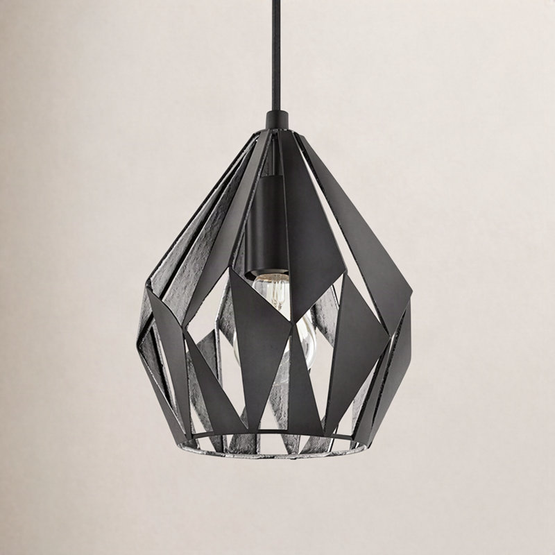 Luminaire suspendu géométrique à 1 lumière Hendry, H 72 po x l 12,25 po x P 12,25 po, Noir / argenté