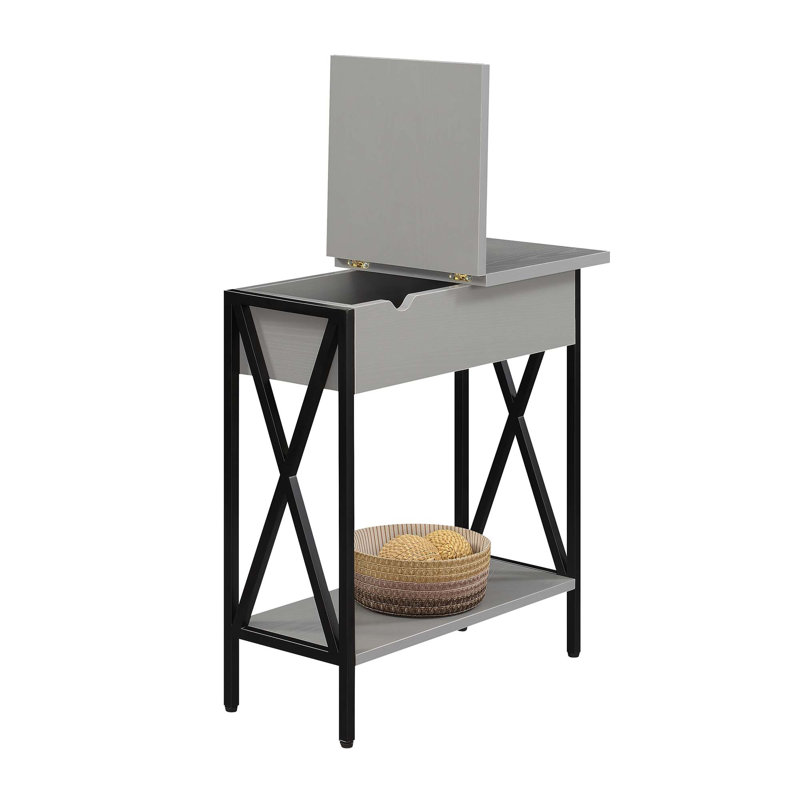 Table de bout Ariyana avec prises intégrées et ports USB, Plateau gris/ base noire