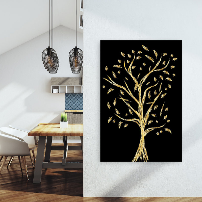 Golden Tree Abstract Elegant Minimalist Nature Tree Wall Art Print 1 Piece Wrapped Canvas Wall Art, 152.4cm H x 101.6cm W