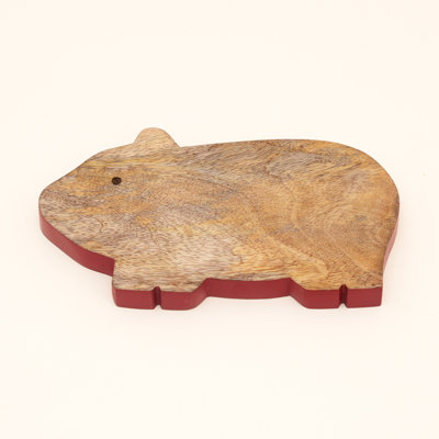 Guinea Pig-Shaped Mango Wood Serving Board with Red Edge, Wooden Cheese & Charcuterie Board for Kitchen & Entertaining