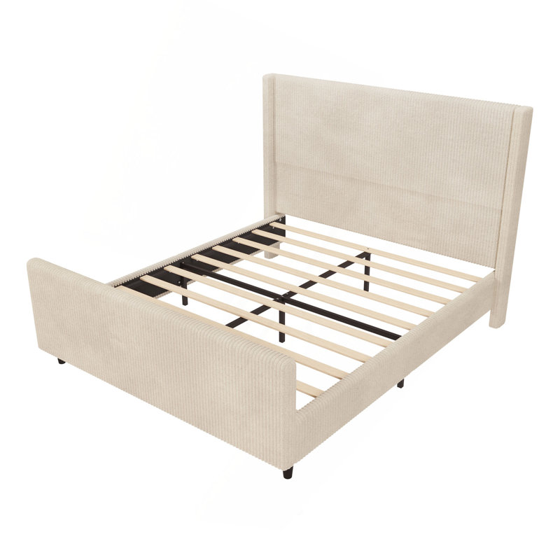 Élégante base de lit rembourrée en velours côtelé avec oreilles et pied de lit haut offrant confort et style