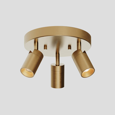 Shura Brushed Brass 3-Light Round Ceiling Light With Rotatable Heads, Integrated LED Bulbs, Flush Mount Canopy, 3000K
