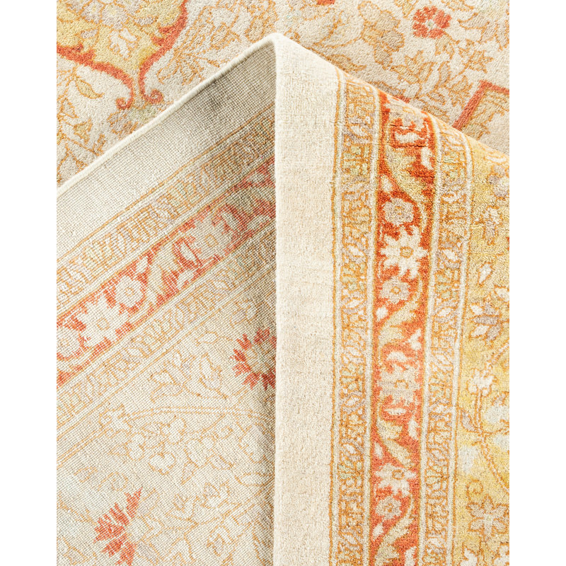 Tapis ivoire traditionnel en laine noué à la main 9 pi 2 po x 12 pi 5 po