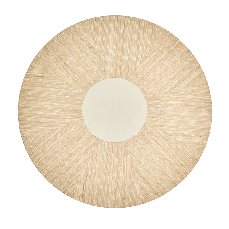 Beige and Gold Round Wood and Metal Chairside Table