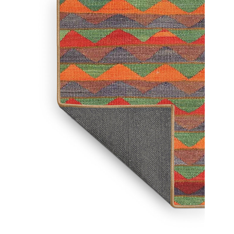 Tapis contemporain rouge / orange / gris, Rectangle 5 pi x 7 pi