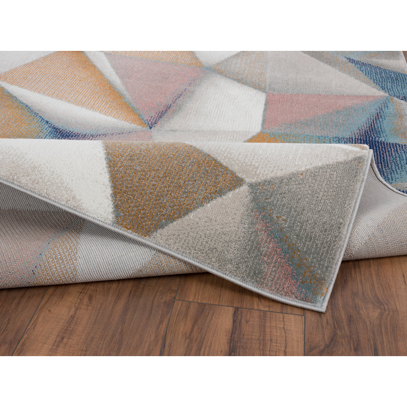 Tapis beige / bleu / orange à motif géométrique Jenifry, Rectangle 3 pi x 5 pi