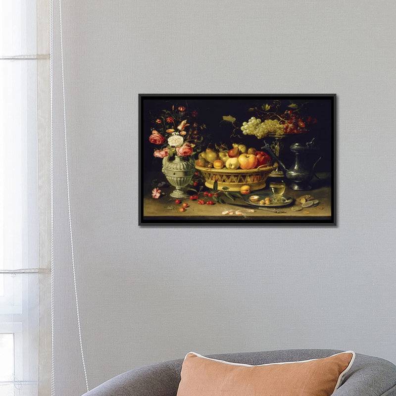 «Still Life Of Fruit And Flowers, 1608-21», impression sur toile tendue, H 16 po x l 24 po x P 1 po, Blanc