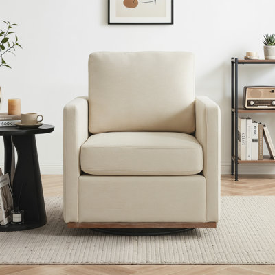 Fauteuil d'appoint pivotant à 360 ° de 30,7 po de largeur, canapé simple confortable avec base en bois patiné, fauteuil de lecture club pour la chambre à coucher du salon