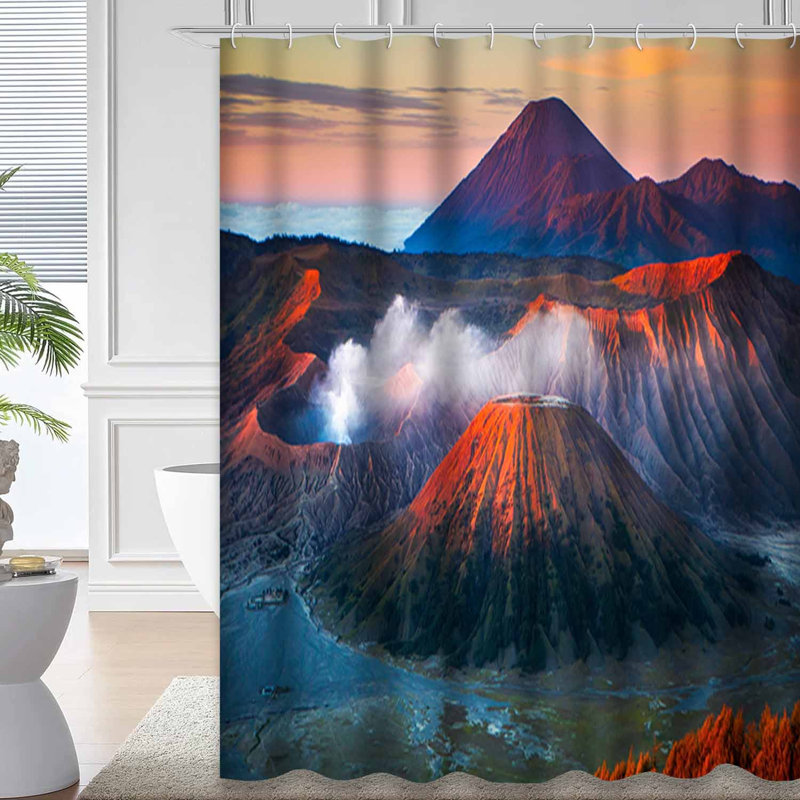 Indonesia Mount Volcano Java Asia Landscape Shower Curtain with 12 Hooks, 72" L x 78" W