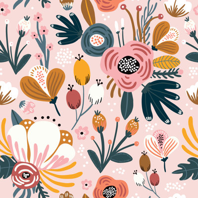 Panneau de papier peint floral rose L 8,33 pi x l 100 po