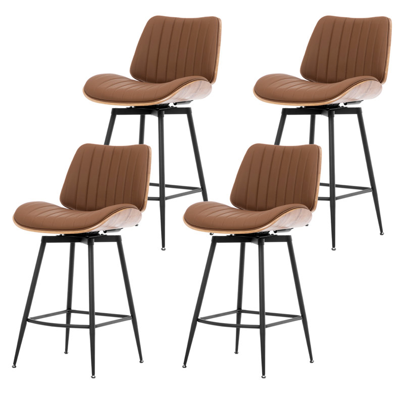 Mid-Century Swivel Bar Stool With PU Leather Seat, Brown