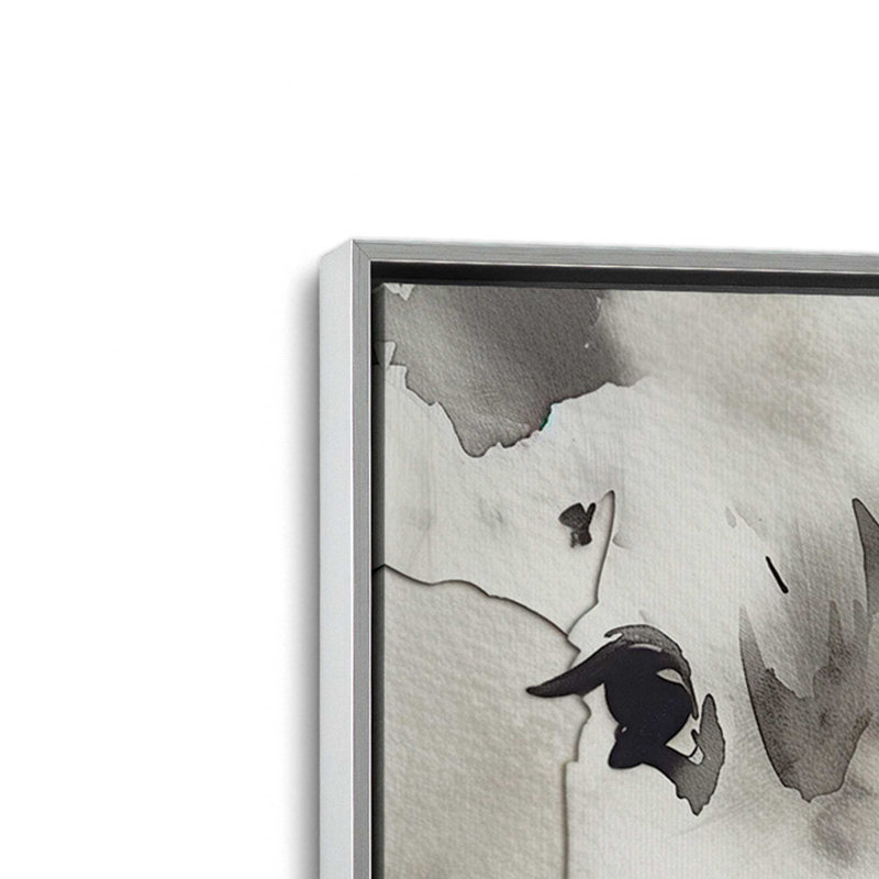 Impression abstraite monochrome sur toile I, H 12,75 po x l 12,75 po x P 1,75 po, Encadrement argenté