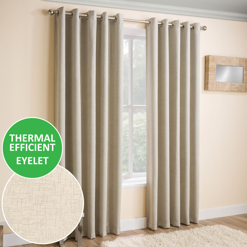 Biller Eyelet Thermal Light Reducing Curtain, 229cm Width x 274cm Drop, Cream