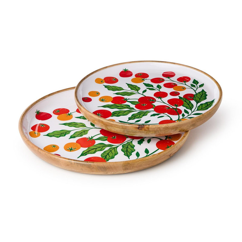 Ensemble de 2 plateaux décoratifs en émail fabriqués à la main de qualité jardin l 18 po Garden Harvest
