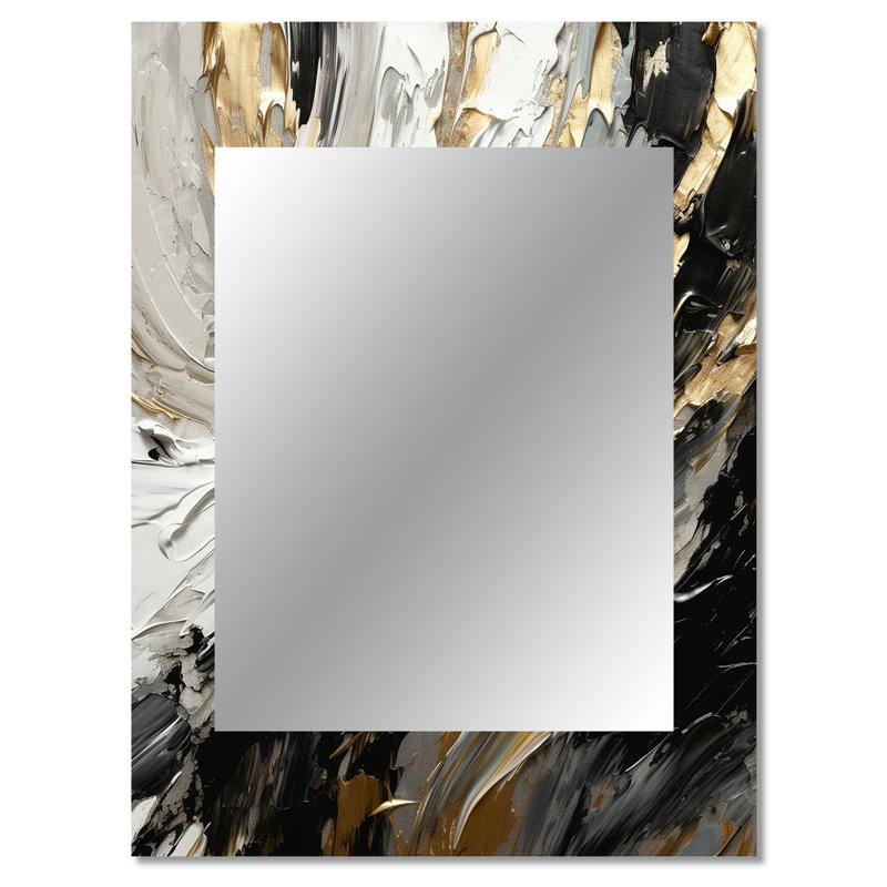 Golden Wave Reflections VI - miroir décoratif abstrait, miroir mural noir, impression d'art en métal, 40 po x 30 po