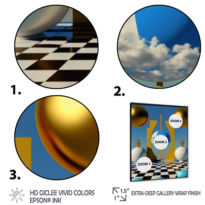 " Golden Spheres Infinity III ", Black Picture Framed Canvas, 20" H x 12" W x 1" D