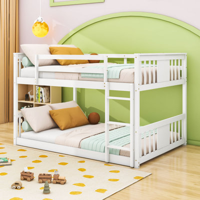 Wood Full Over Full Bunk Bed With Guardrails And Ladder