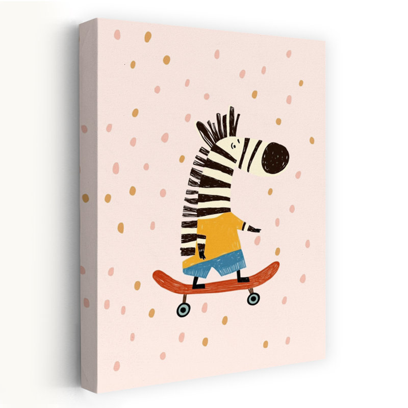 Skateboarding Zebra Fun Playful Whimsical Contemporary Zebra Wall Art Print 1 Piece Wrapped Canvas Wall Art