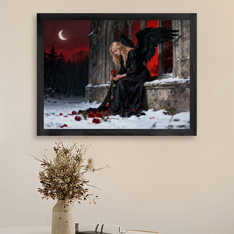 Art mural rétro noir et ange gothique foncé en ruines, impressions encadrées de style gothique foncé, H 11 po x l 9 po