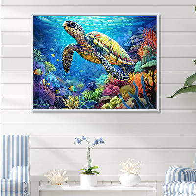 «Blue Sea Turtle World» - art mural corail sous l'eau