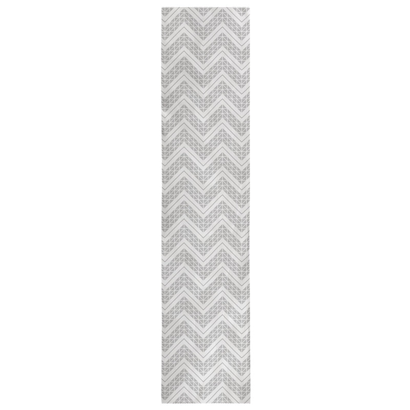 Stephenie Classic Hand Drawn Chevron Table Runner, 16" x 90", Light Gray/White