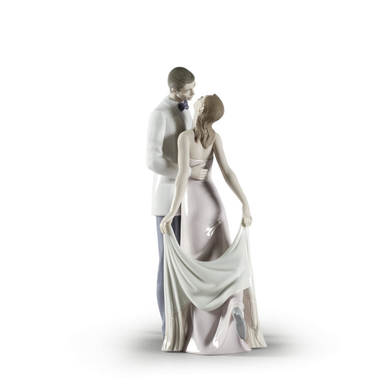 Elegant Porcelain Anniversary Couple Figurine in Pink and White
