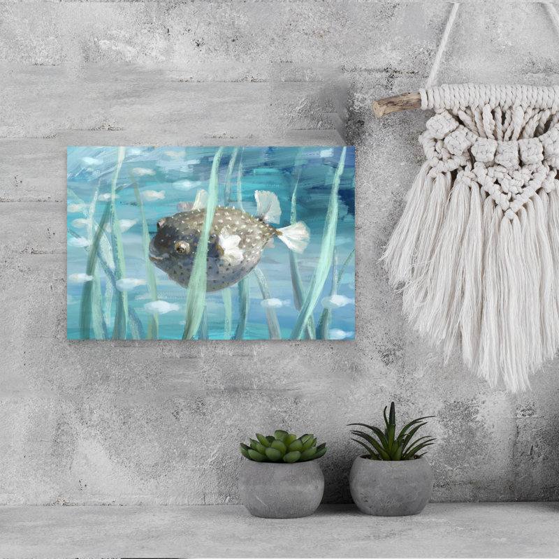 Art mural Pufferfish in Seagrass, 12" H x 18" W