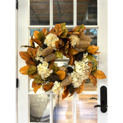 27" Fall Wreath with Hydrangeas and Pinecones