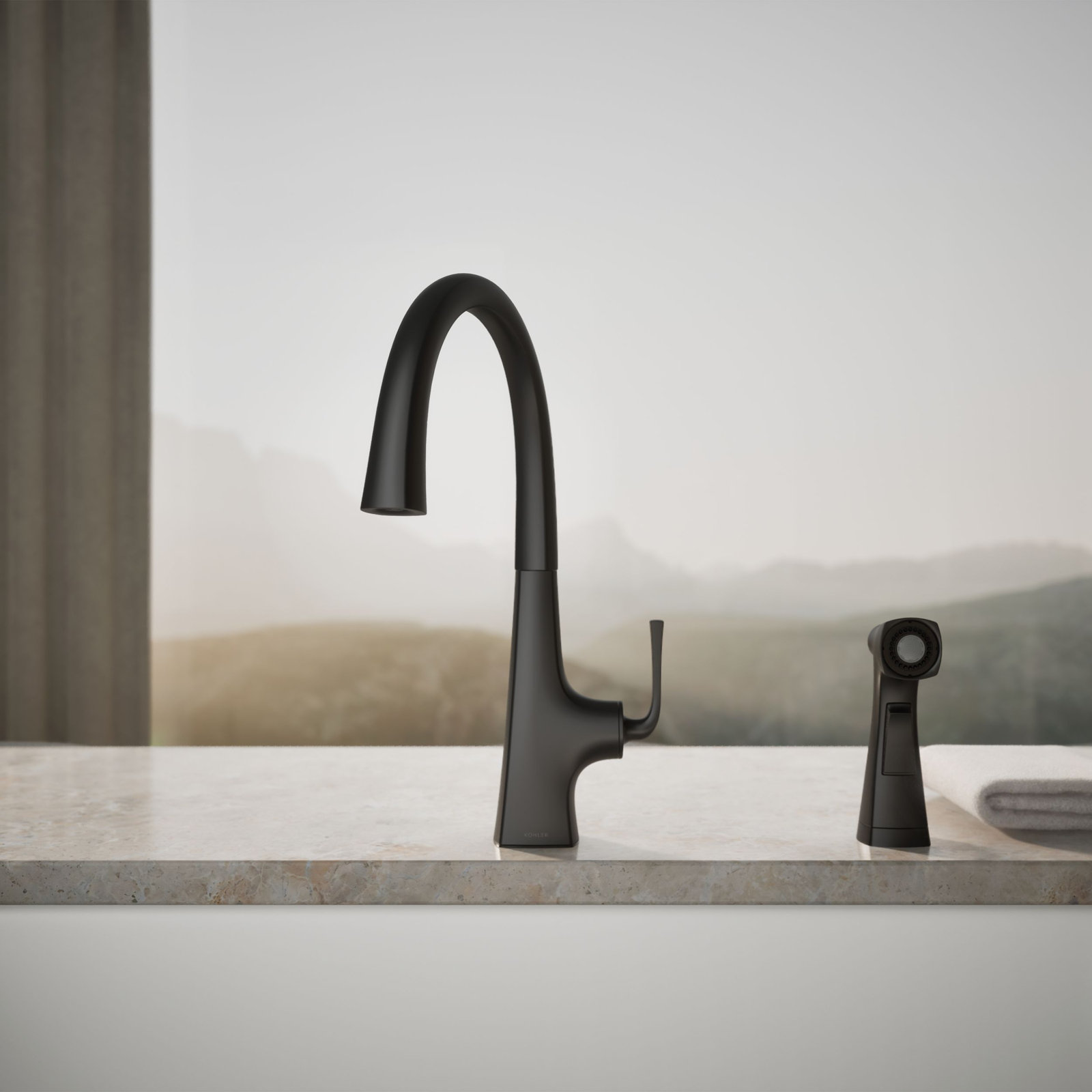 Graze Kitchen Sink Swing Spout Faucet With Sidespray, Matte Black