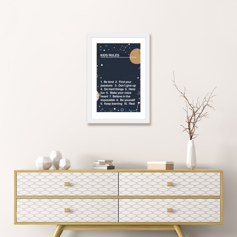Kids Rules - impression d'art textuel, Papier encadré blanc, Blanc, H 24 po x l 16 po x P 1 po