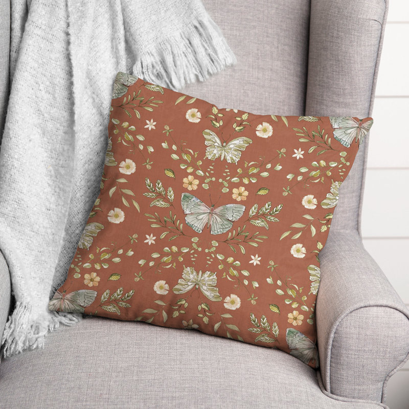 Floral Reversible Throw Pillow, Red