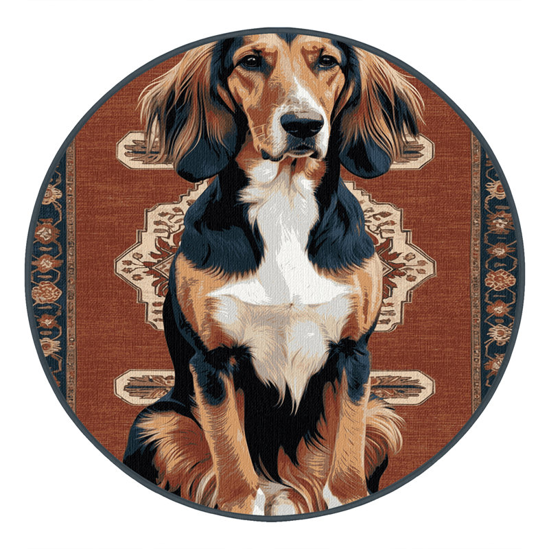 Washable Afghan Hound Dogs Area Rug, Round 5'