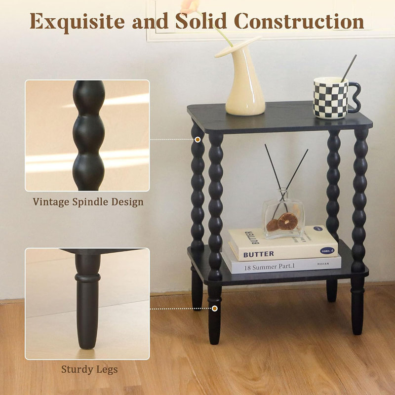 Side Table, Small End Table With Storage Shelf, 2-Tier Small Coffee Tables Living Room For Bedroom, Narrow Spaces, Black