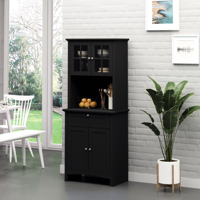 Élégant pour la cuisine, armoire de rangement garde-manger noir avec tiroir, espace pour micro-ondes et tablettes réglables, buffet de cuisine, tiroir et espace, appareil