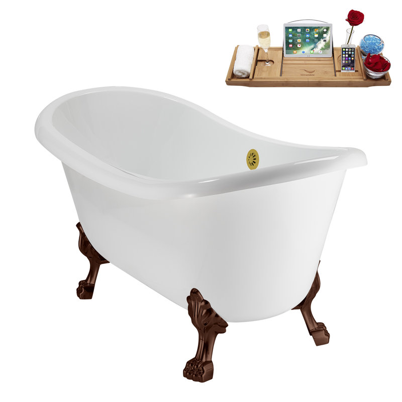 59" Streamline Clawfoot Tub,Tray,Drain, Clawfeet, Oil Bronze, Brushed Gold