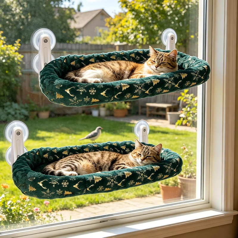Ensemble de 2 perchoirs pliables pour fenêtre de chat avec lit de Noël et hamac facile à assembler pour chats