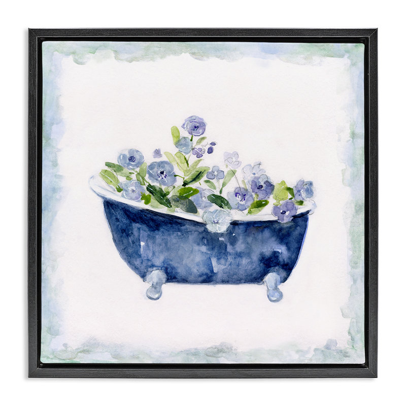 Charmantes fleurs de baignoire bleues, H 18 po x l 18 po, Cadre flottant noir de jais
