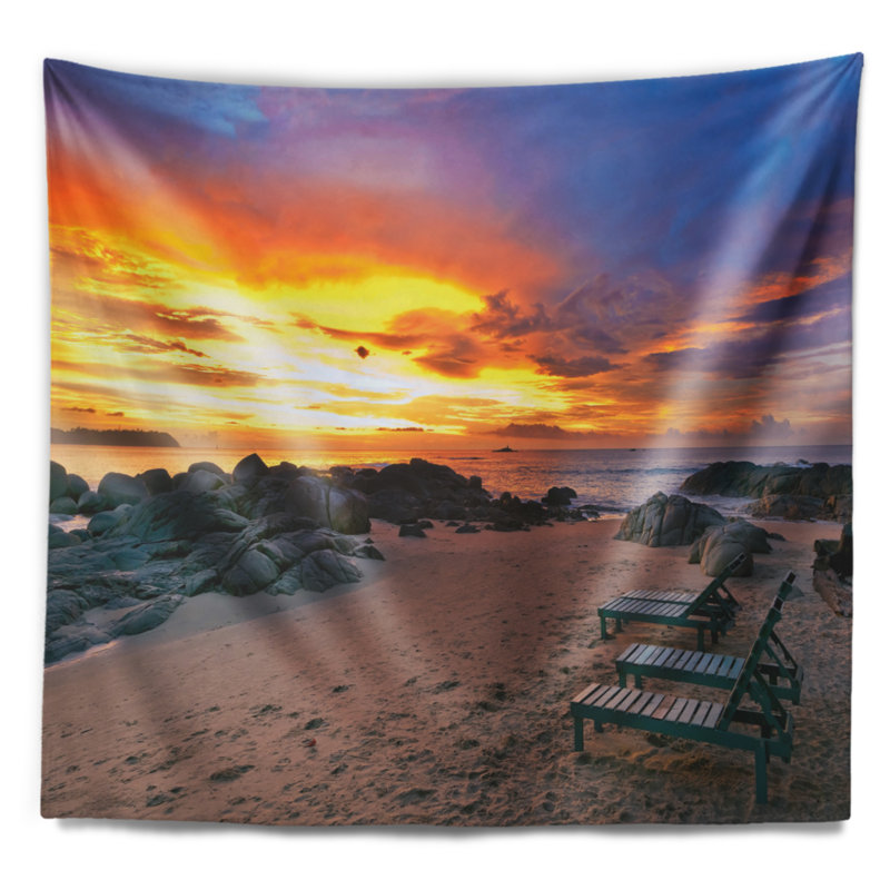 Tapisserie «Seashore Khao Lak Beach View at Sunset», H 32 po x l 39 po