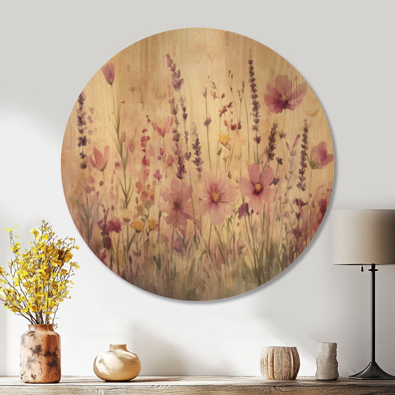 Printemps pastel pré - décoration murale ronde florale en bois, Rond 36 po, Rond