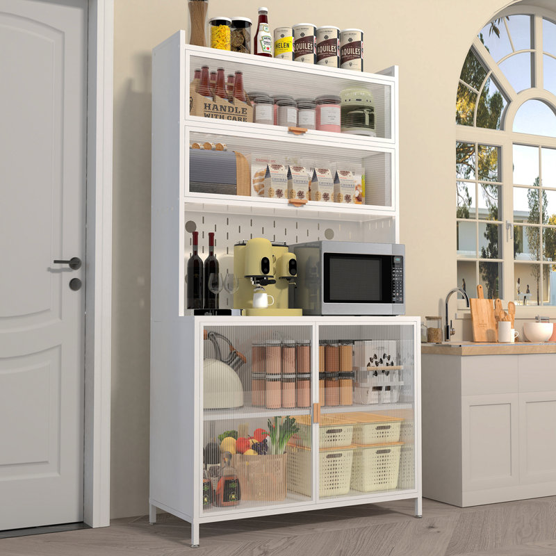 73'' Tall Kitchen Pantry Cabinet , 6 Level Flip Door With Pegboard Metal Pantry Storage Cabinet, Anti-Tip Design Hutch For Kitchen, Dining Room, Living Room (White)