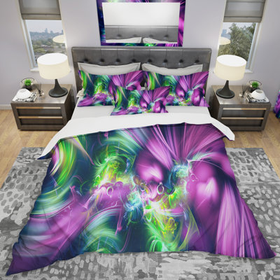 Green and Purple Shine - Abstract Duvet Cover Set - Microfiber Polyester