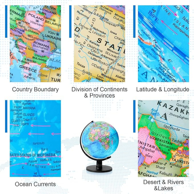 Tabletop World Globe Desk Decoration, 360° Horizontal Rotation with Clear Text Markings