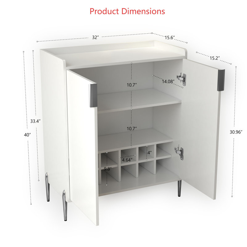 Armoire de bar et porte-bouteilles blanc multifonctionnel - tablettes réglables, portes à fermeture douce, buffet moderne pour la cuisine, la salle à manger ou le salon (L 31,5 po)