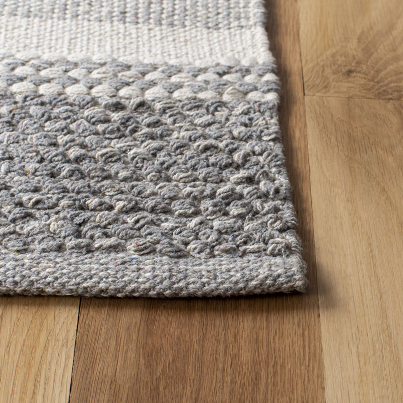 Hartwig Striped Handwoven Cotton Gray Area Rug, Rectangle 6' x 9'
