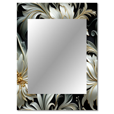 Burgeo Exotic Grey And Black Flowers Pattern - Floral Decorative Mirror, Cottage Wall Mirror, Printed Metal Art