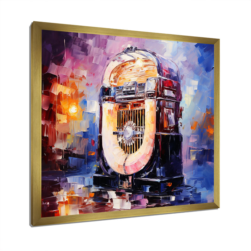 Cubist Jukebox Harmonies 3 - Jukeboxes Wall Art, Gold Single Picture Framed, 36" H x 36" W x 1.5" D