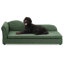 Chien de taille moyenne et grande - Vague irrégulière, accoudoir simple, coussin en lin, pieds en plastique bas, olive, tissu pour chien moderne et doux pour chien, doux