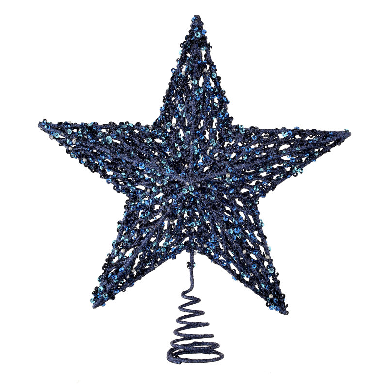 13" Sequin/Bead/Glitr Star Tree Topper Acbox, Midnight Blue